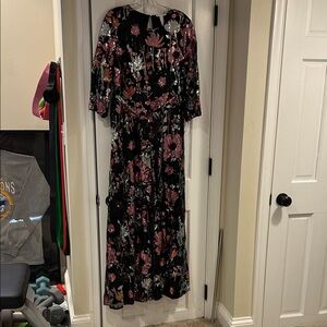 Floral Sequin Black Dress NWT